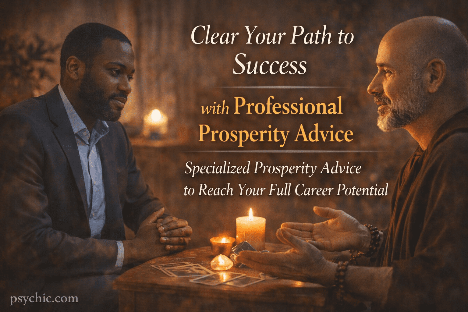Professional success and career guide providing specialized prosperity advice to a couple in a confidential consulting session.
